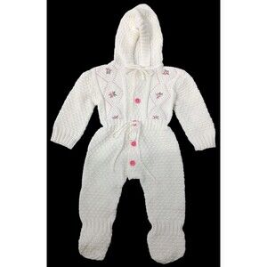 Vtg Spring Floral Embroidered Cable Knit Sweater Baby Jumpsuit 6-9 Mo Little Set